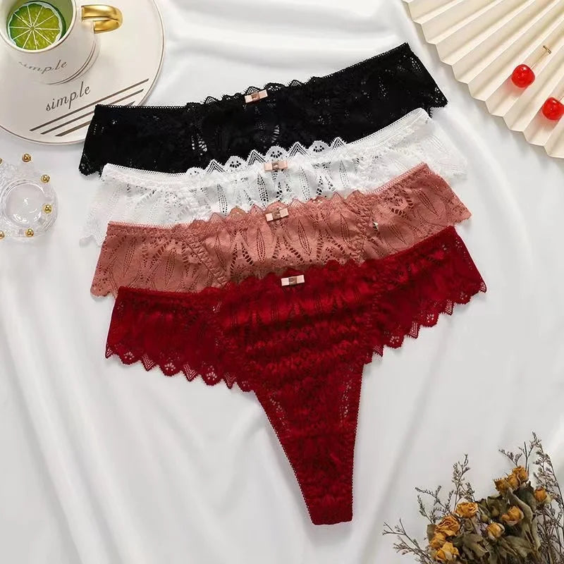 No. 3 Lingerie Panty, Low Rise, Lace Thong, Corset Details In Back With Solid Lace Front