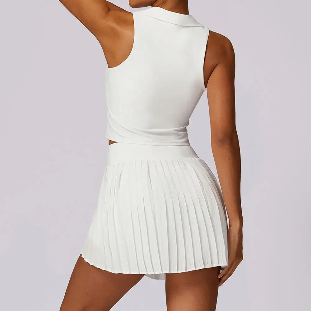No. 7 Matching Set, Tennis Pleated Skirt With Under Shorts And Pocket, Sleeveless Collar Shirt