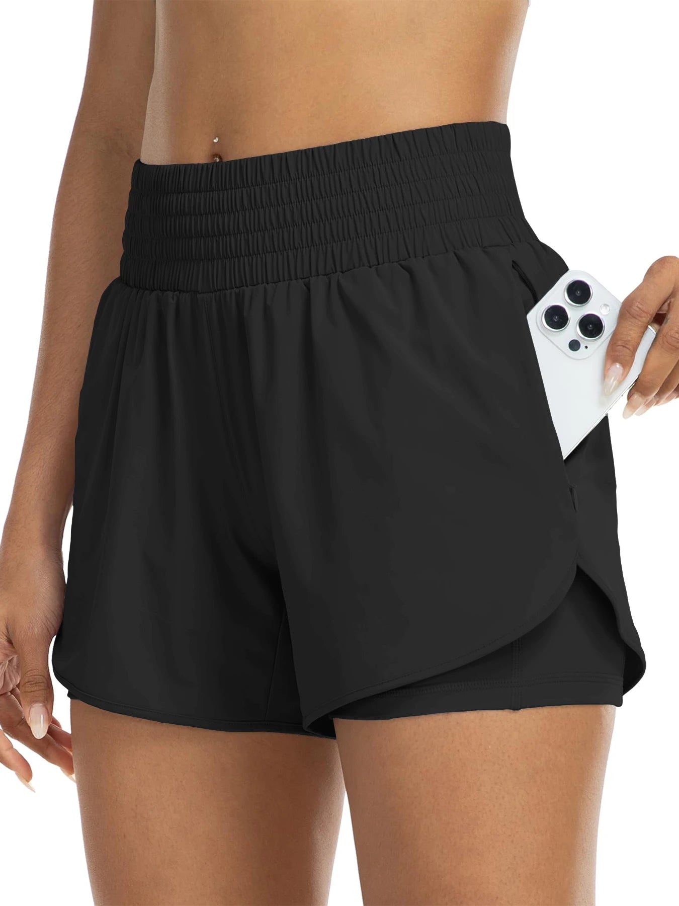 No. 1 Short, Breezy Runner, High-Waisted, Athletic, Layered Design With Under Shorts