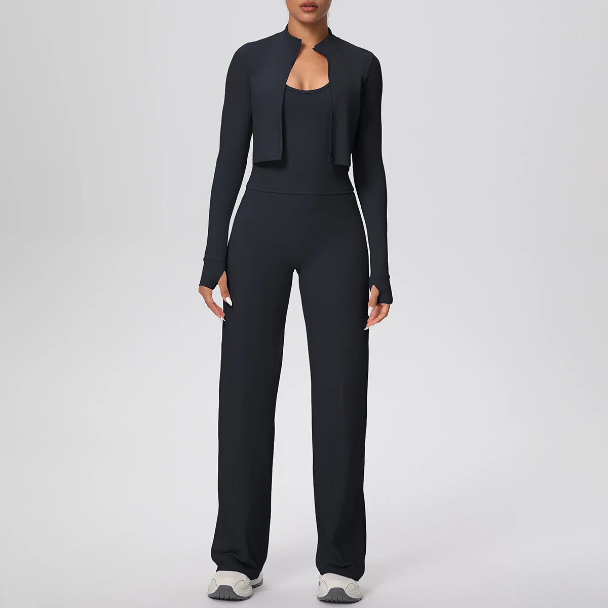 No. 1 Matching Set, 3 PC Full Zip Jacket, Halter Tank, and Wide Leg Pant