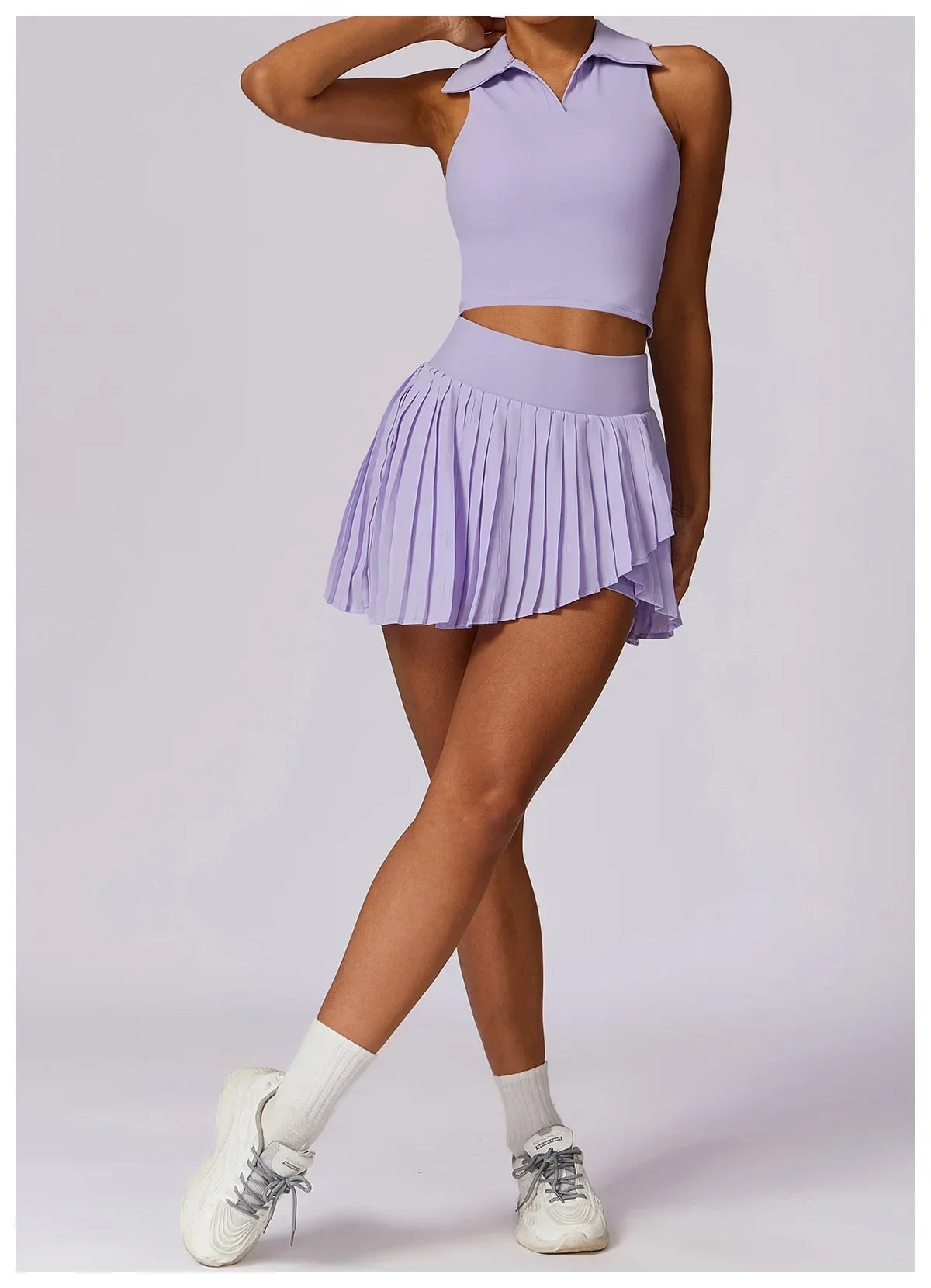 No. 7 Matching Set, Tennis Pleated Skirt With Under Shorts And Pocket, Sleeveless Collar Shirt