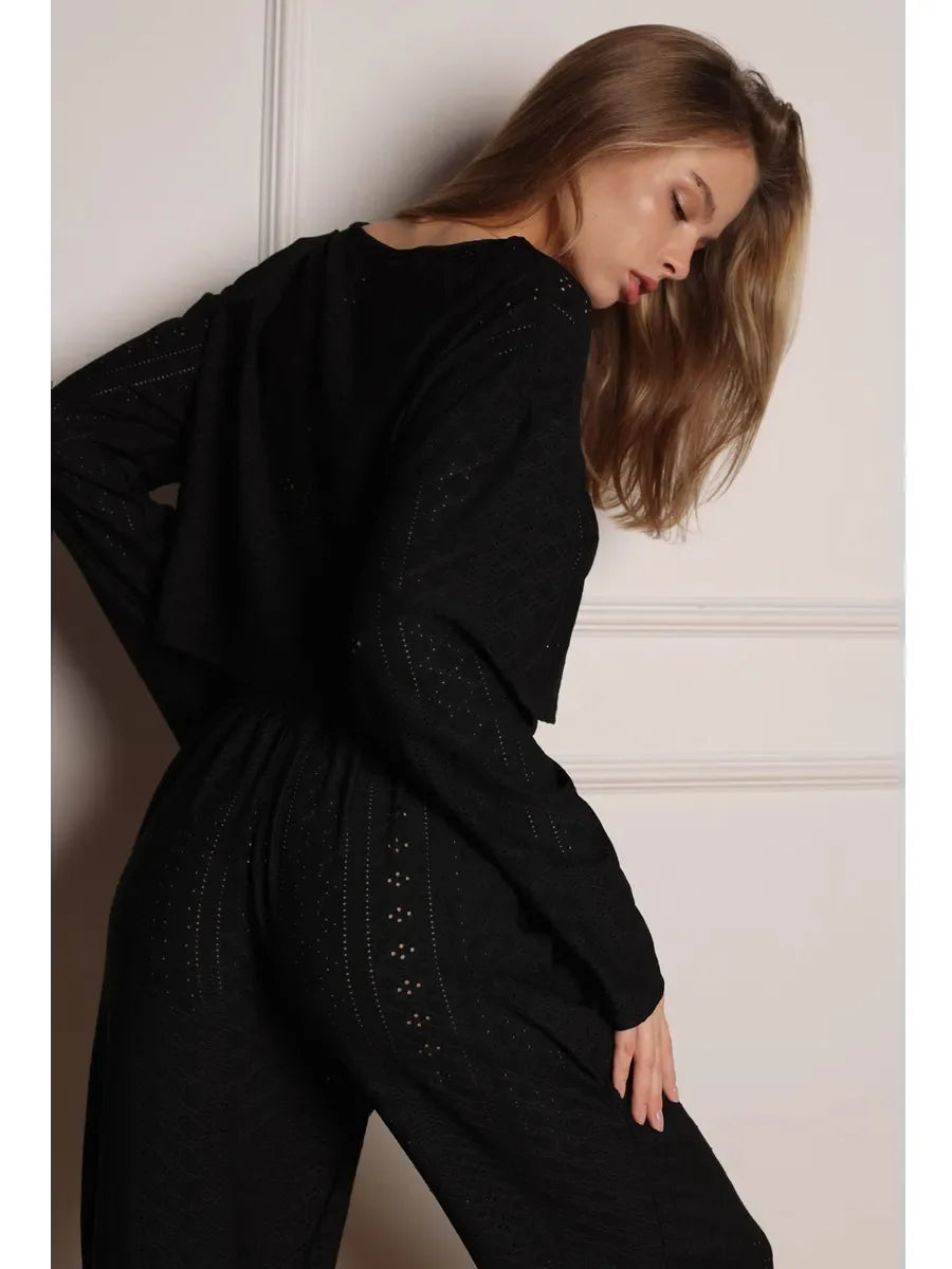 No. 7 Sleepwear Set, 2 PC, Semi Sheer, Long Sleeve, Pant, Eyelet Detailing, Cozy, Summer