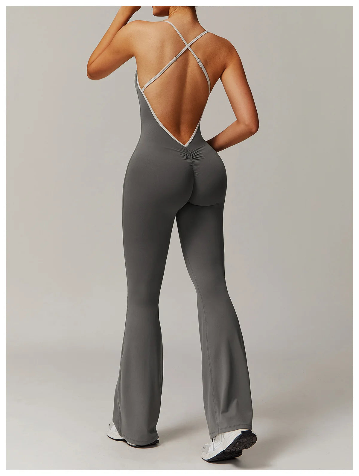 No. 5 Bodysuit, V-Back With Cross Back Straps, Flare Pant, Spaghetti Strap, Scoop Neck