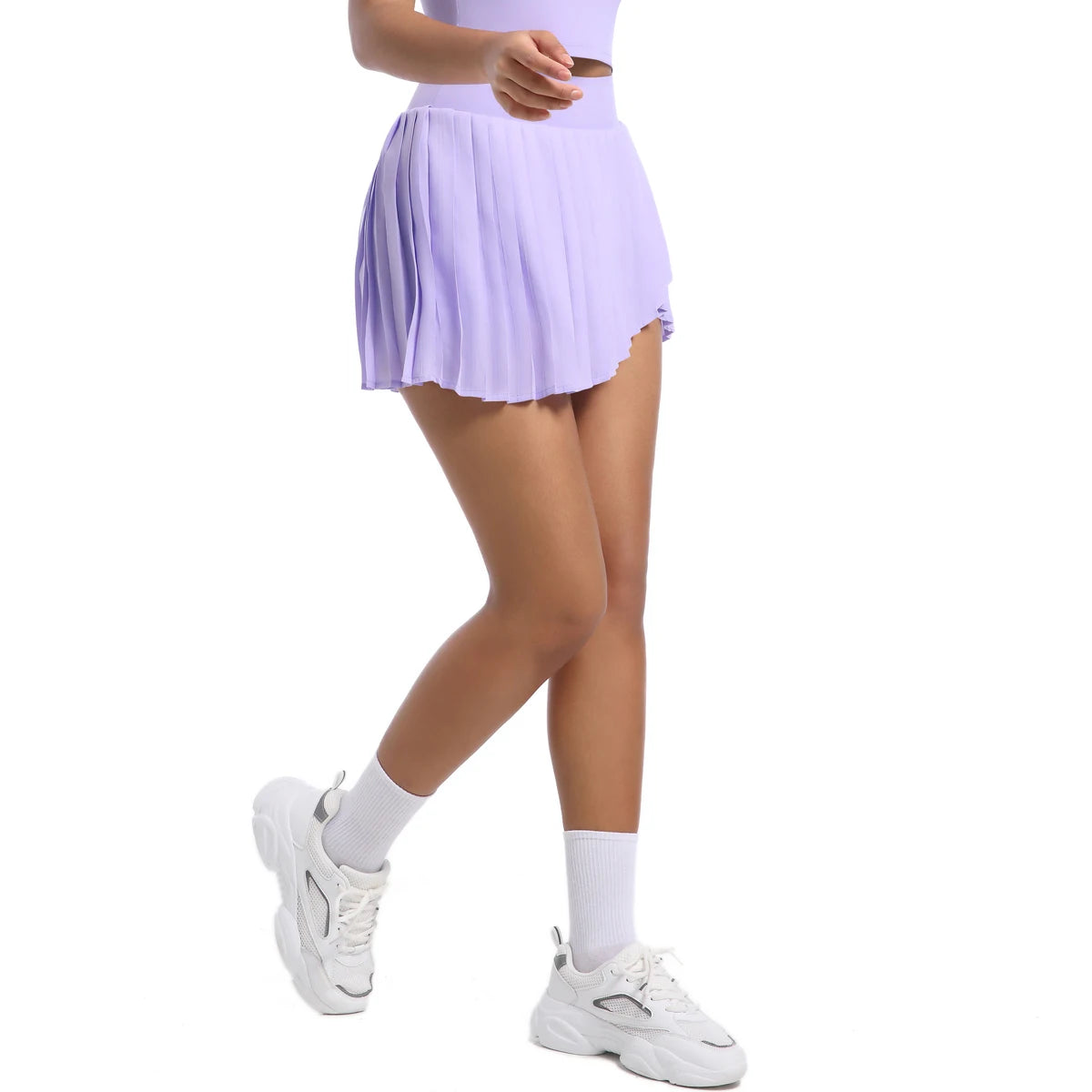 No. 8 Tennis Skirt, Double Layer, Asymmetrical, Pleated, Casual, High Waisted, Under Short