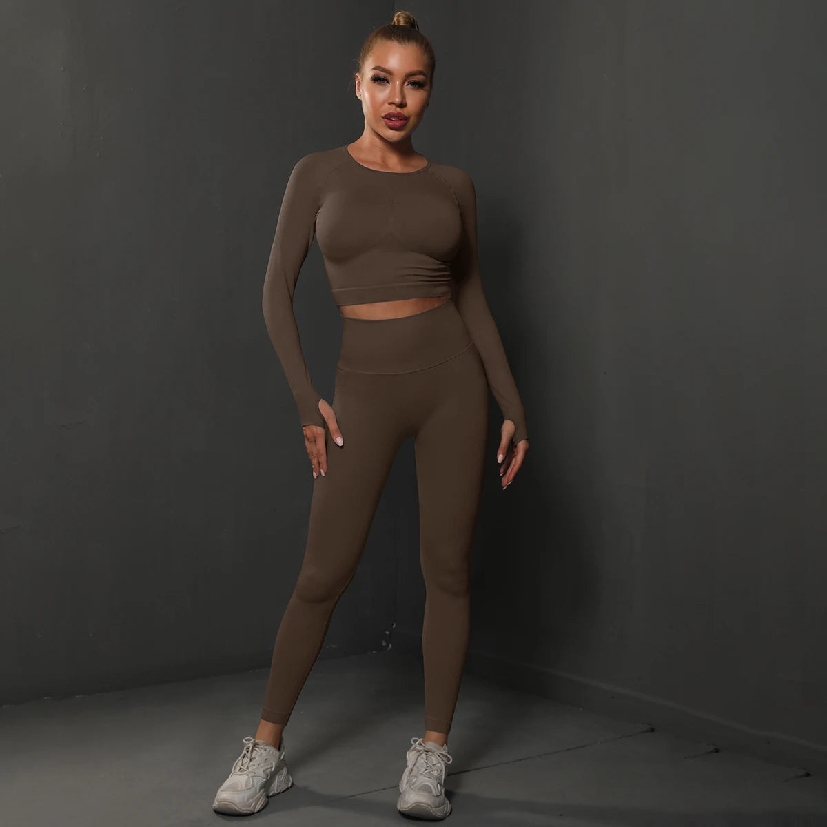 No. 4 Matching Set, Long Sleeve, Compressive, Cropped Training Shirt With Lifting Legging
