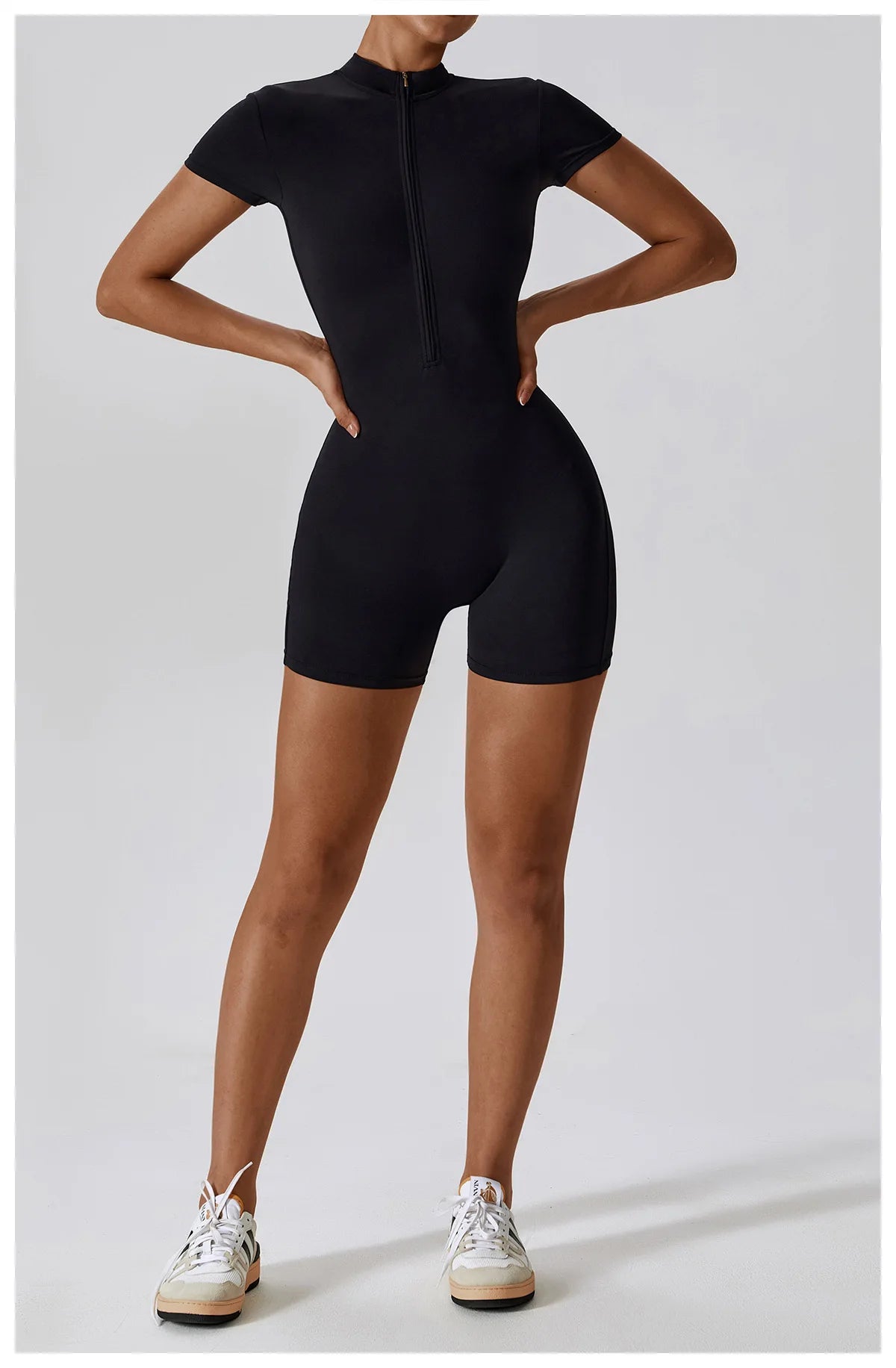 No. 1 BodySuit, Shorts, Short Sleeve, Half Zipper, Seamless, Smoothing, Dry Fit