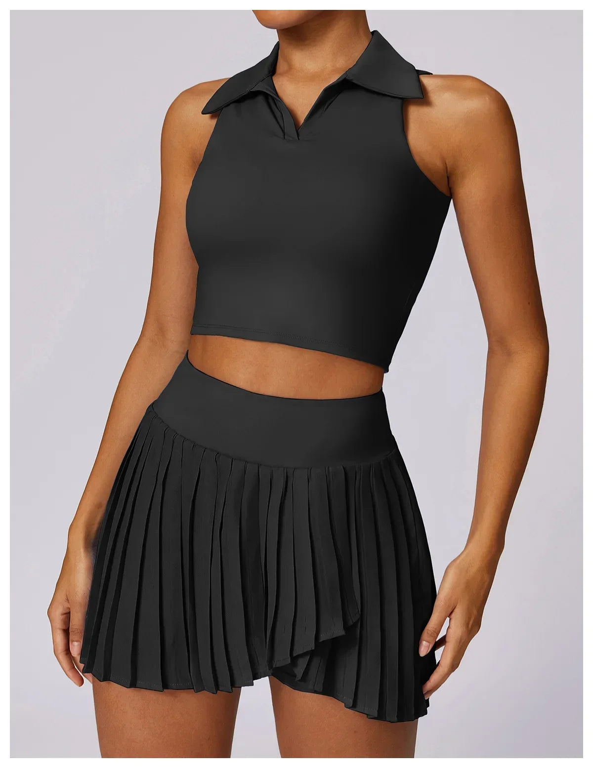 No. 7 Matching Set, Tennis Pleated Skirt With Under Shorts And Pocket, Sleeveless Collar Shirt