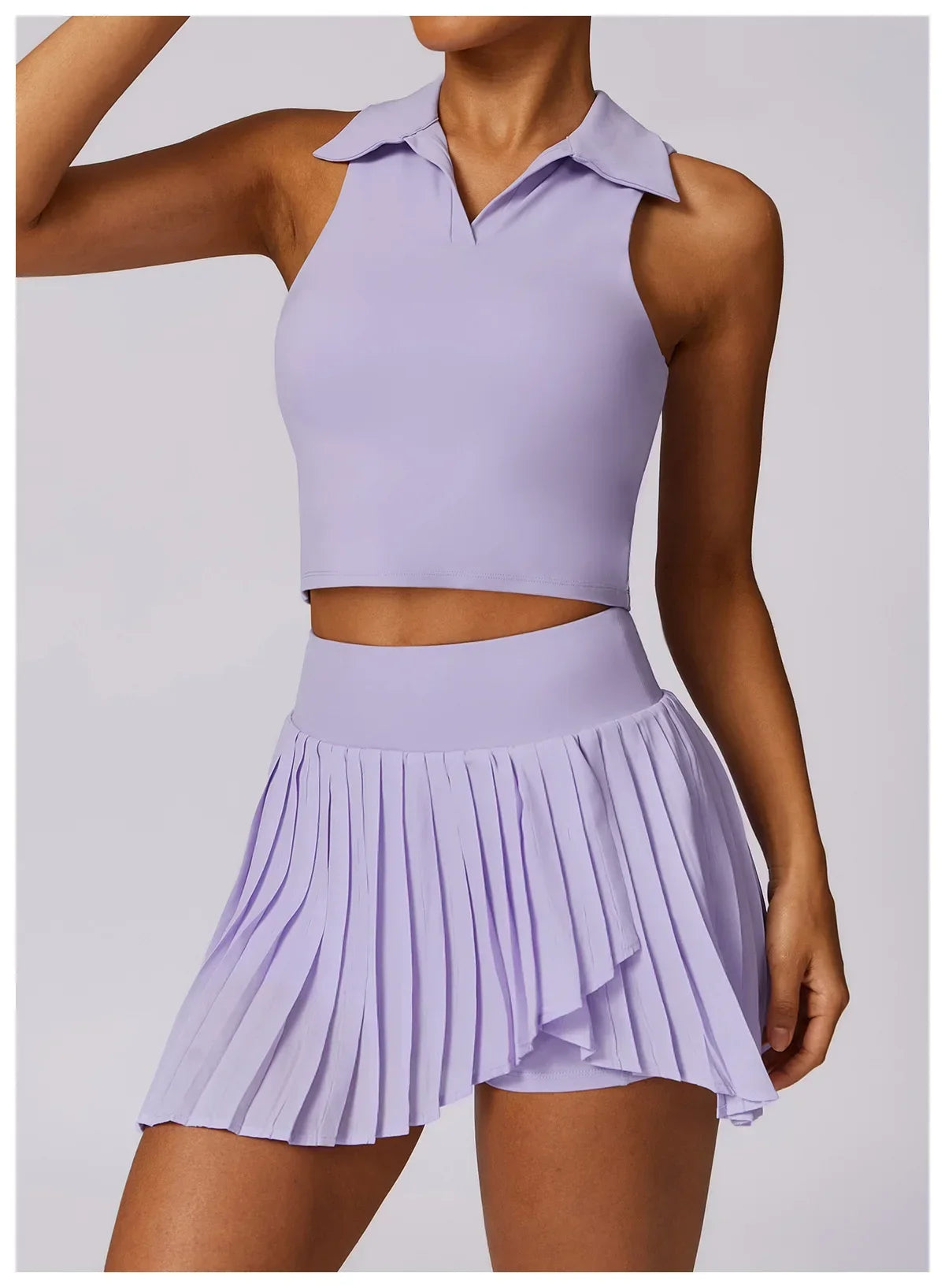 No. 7 Matching Set, Tennis Pleated Skirt With Under Shorts And Pocket, Sleeveless Collar Shirt