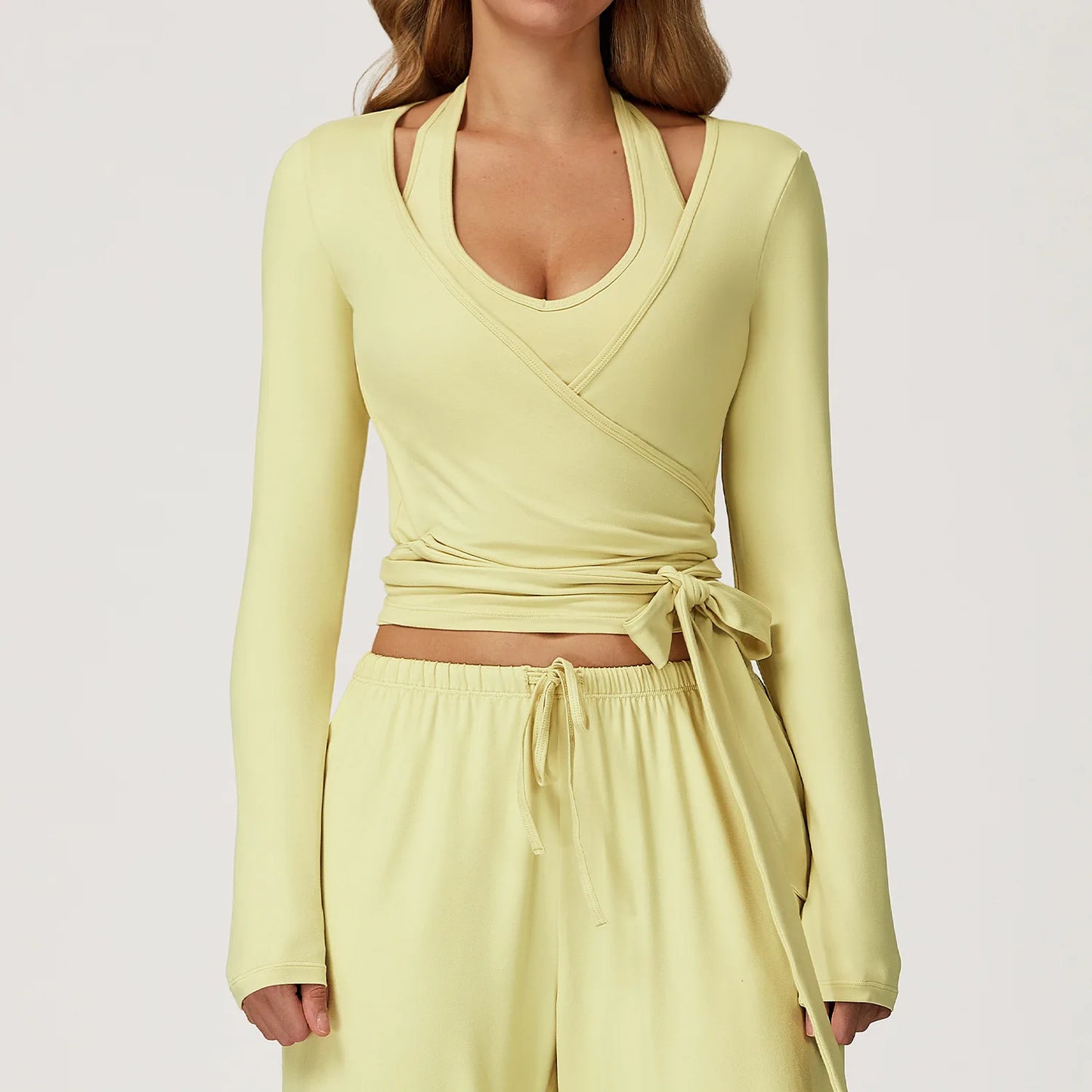 No. 4 Loungewear Top, Long Sleeve, Wrap Closure, Yoga/Pilates Cover