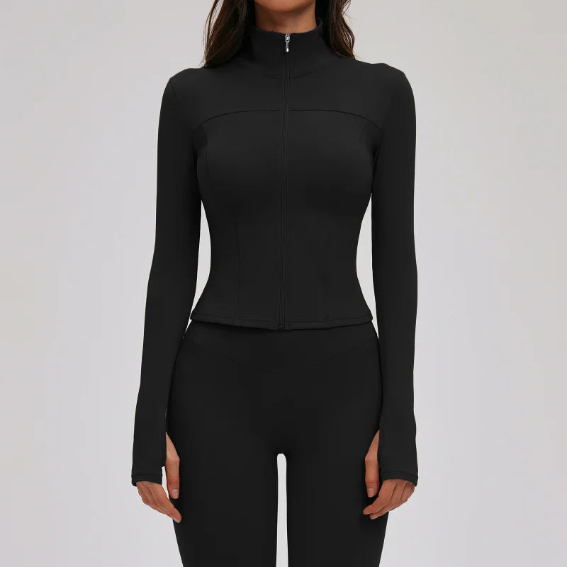 No. 5 Jacket, Convertible Collar, Structured Design, Smoothing, Long Sleeve, Full Zipper