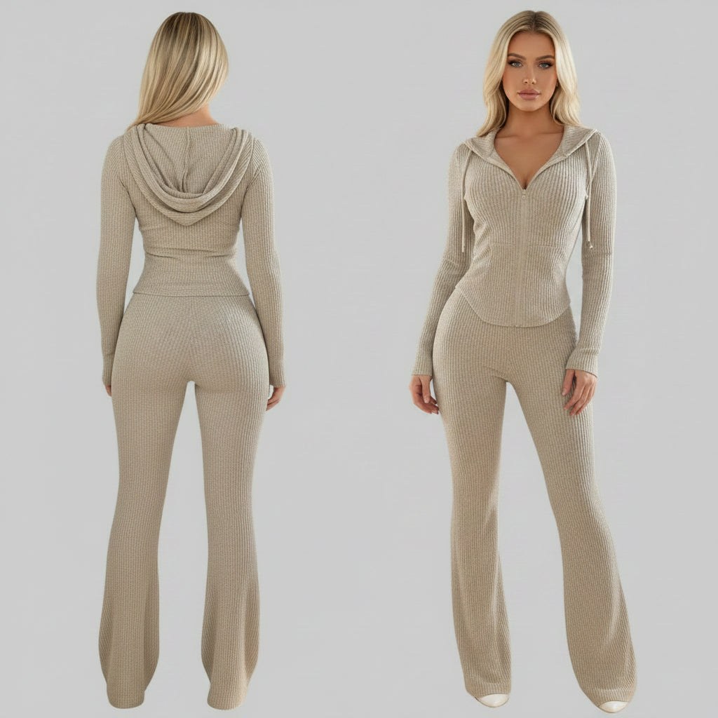 No. 6 Matching Set, The Serenity Ribbed Flare Lounge Set