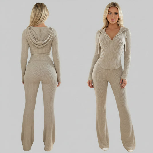 No. 6 Matching Set, The Serenity Ribbed Flare Lounge Set