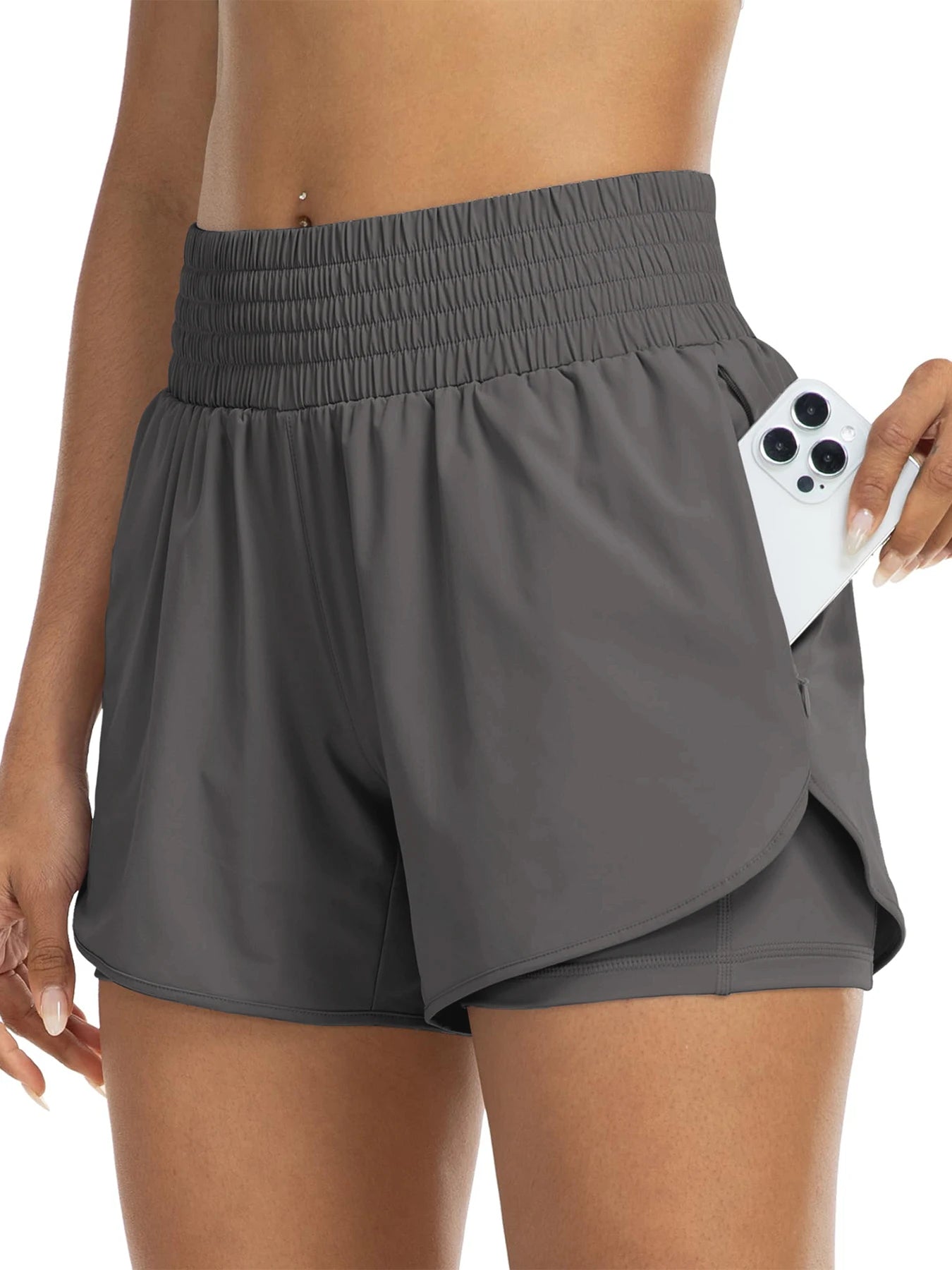 No. 1 Short, Breezy Runner, High-Waisted, Athletic, Layered Design With Under Shorts