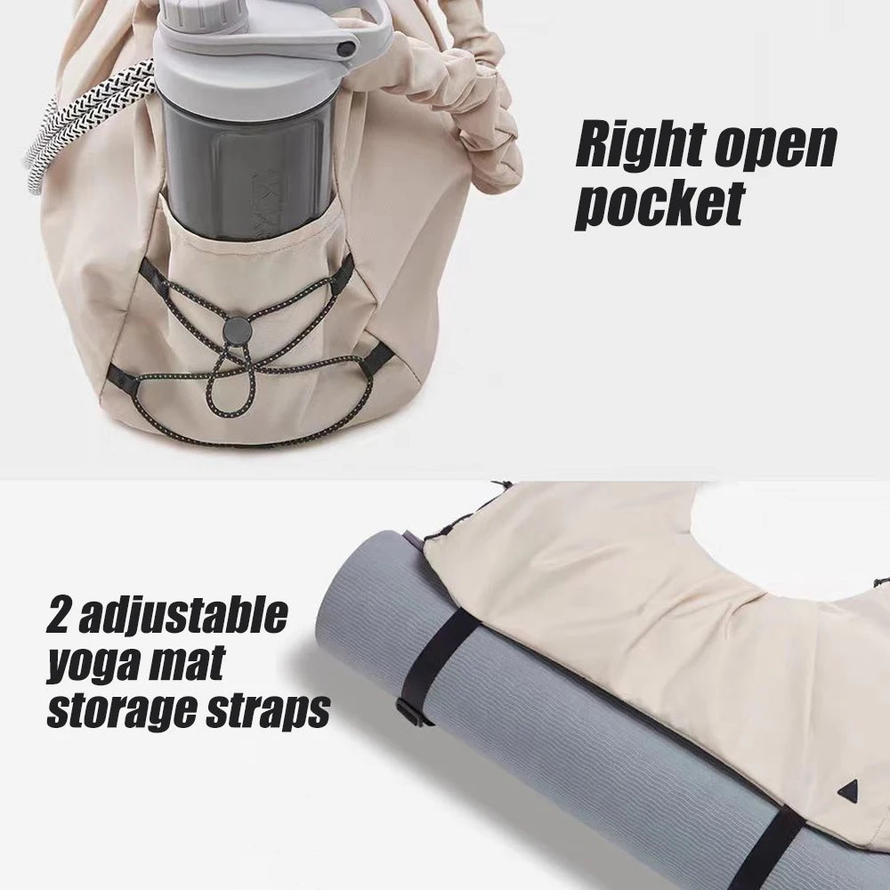 No. 7 Tote, Yoga Mat Lifestyle Tote, Ruched Adjustable Shoulder Strap, Shoe Compartment, Waterproof
