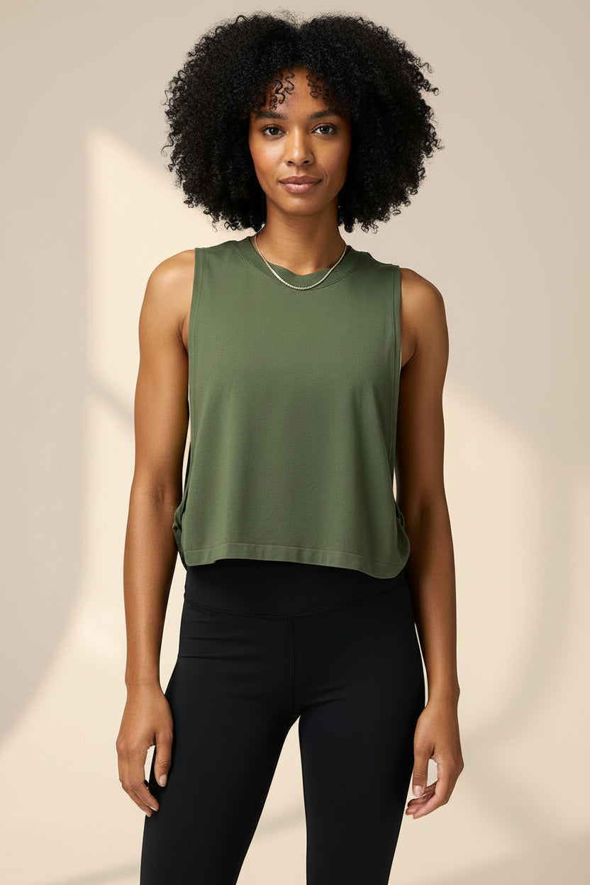 No. 2 Loungewear Top, Boyfriend Tank, Oversized Arm Cutout, With Hem Tie
