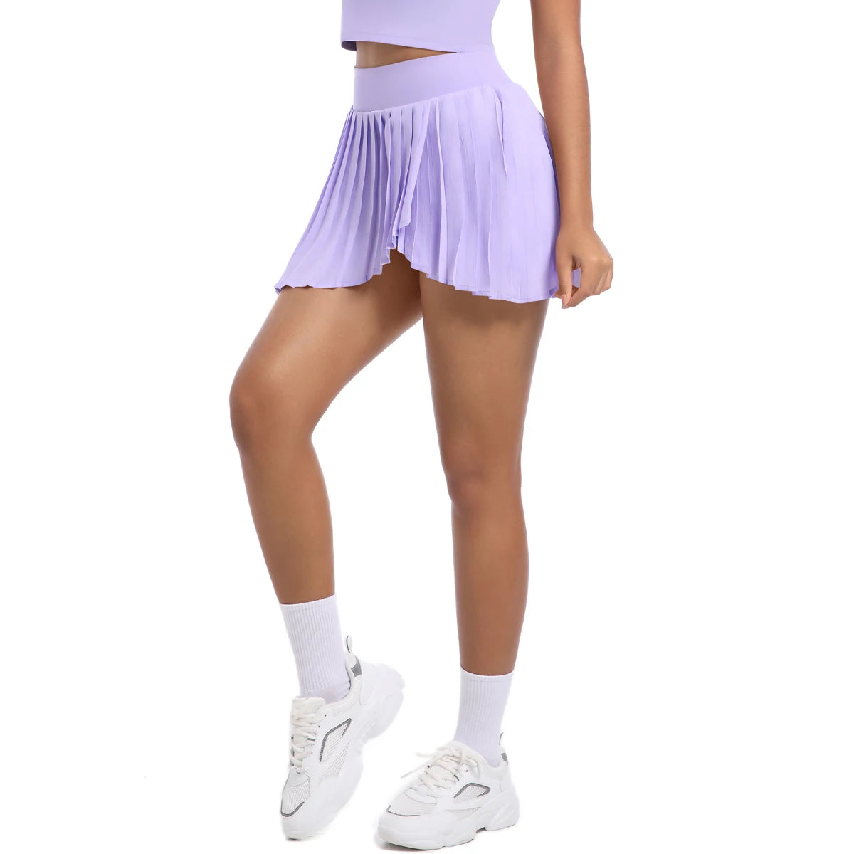 No. 8 Tennis Skirt, Double Layer, Asymmetrical, Pleated, Casual, High Waisted, Under Short