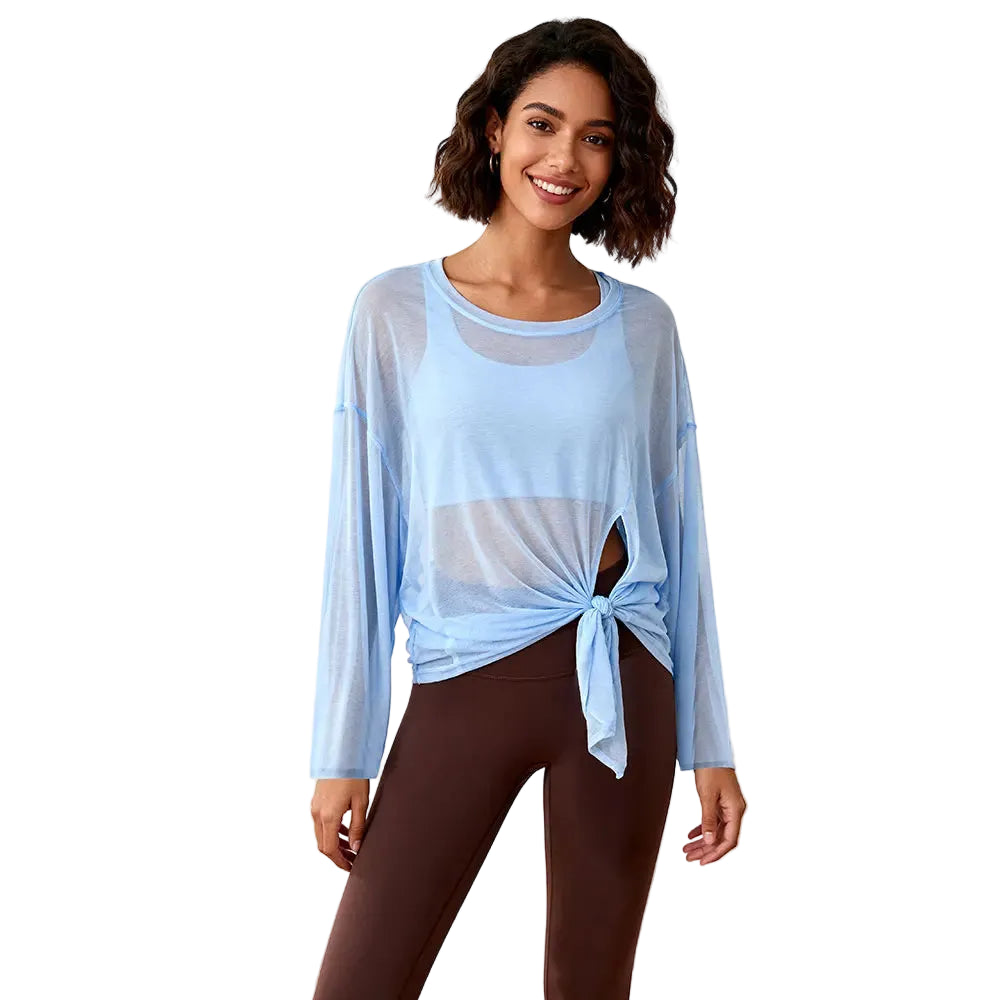No. 8 Loungewear Top, Intentionally Semi Sheer, Oversized, Long Sleeve, Convertible Tie Hem