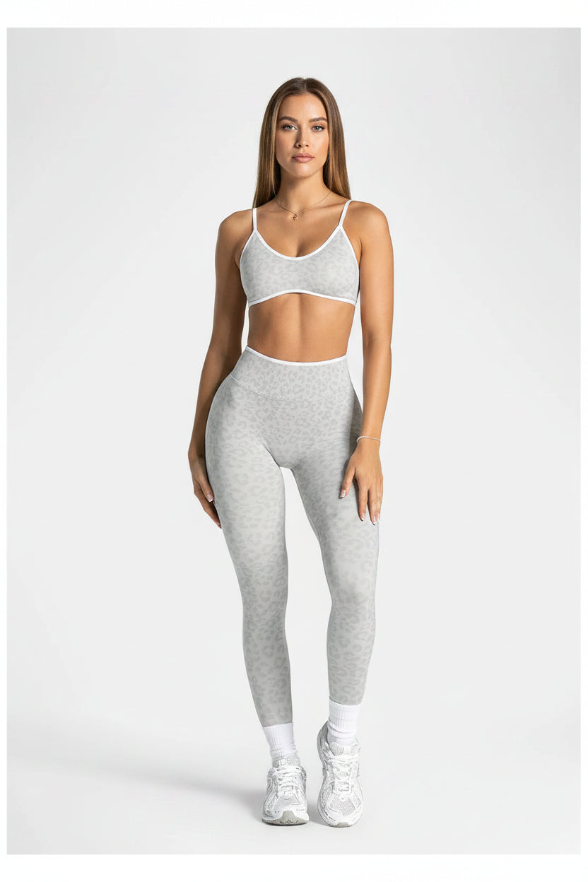 No. 1 Matching Set, Desert Leopard Performance 2 PC Set Scoop Neck Bralette, Premium Micro Ribbed, Seamless Legging