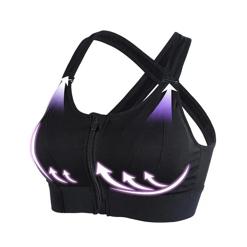 No. 8 Sports Bra, Front Zipper, Shockproof, Adjustable, High Impact Strap, Extended Sizes Available