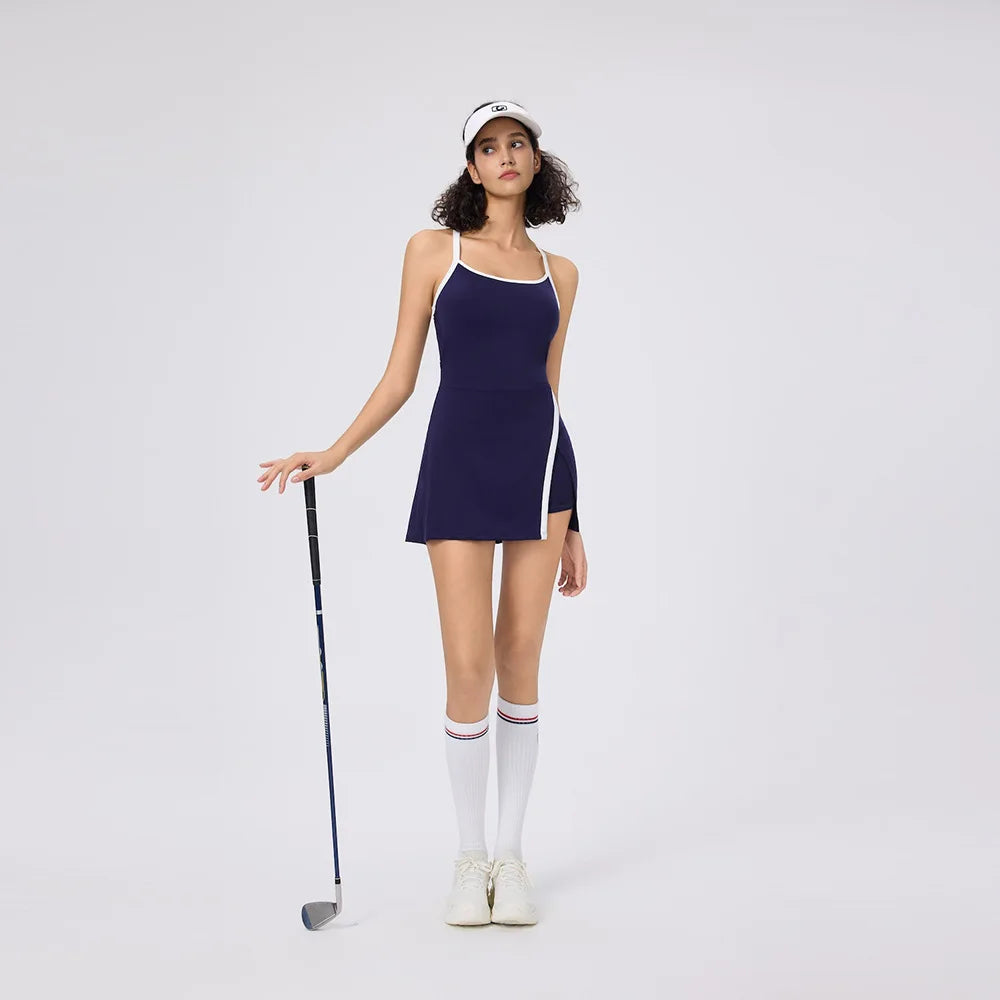 No. 7 Dress, Racerback, Back Cutout, Split Skirt With Faux Wrap, Under Shorts, Golf, Tennis