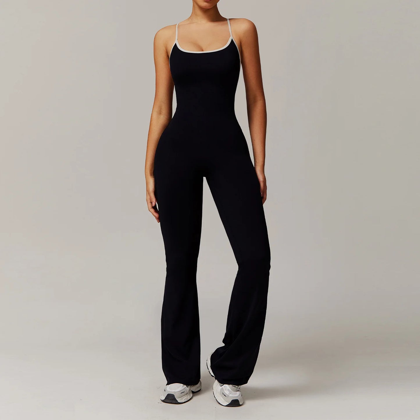 No. 5 Bodysuit, V-Back With Cross Back Straps, Flare Pant, Spaghetti Strap, Scoop Neck