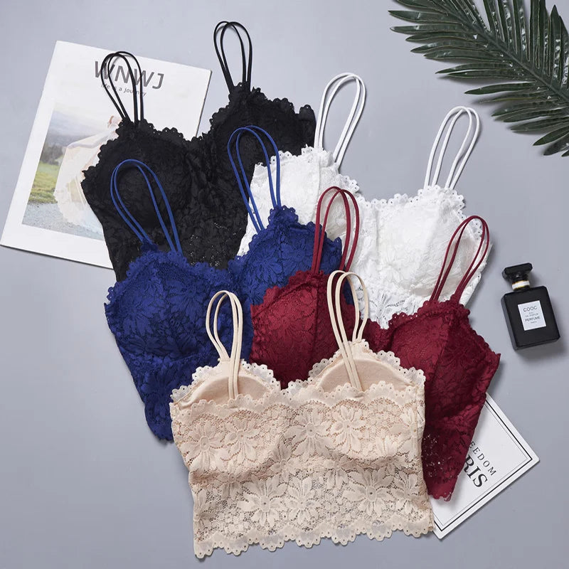 No. 1 Lingerie Bra, French Lace Camisole, Scalloped Detailing, Sweetheart Neckline, Cropped Length