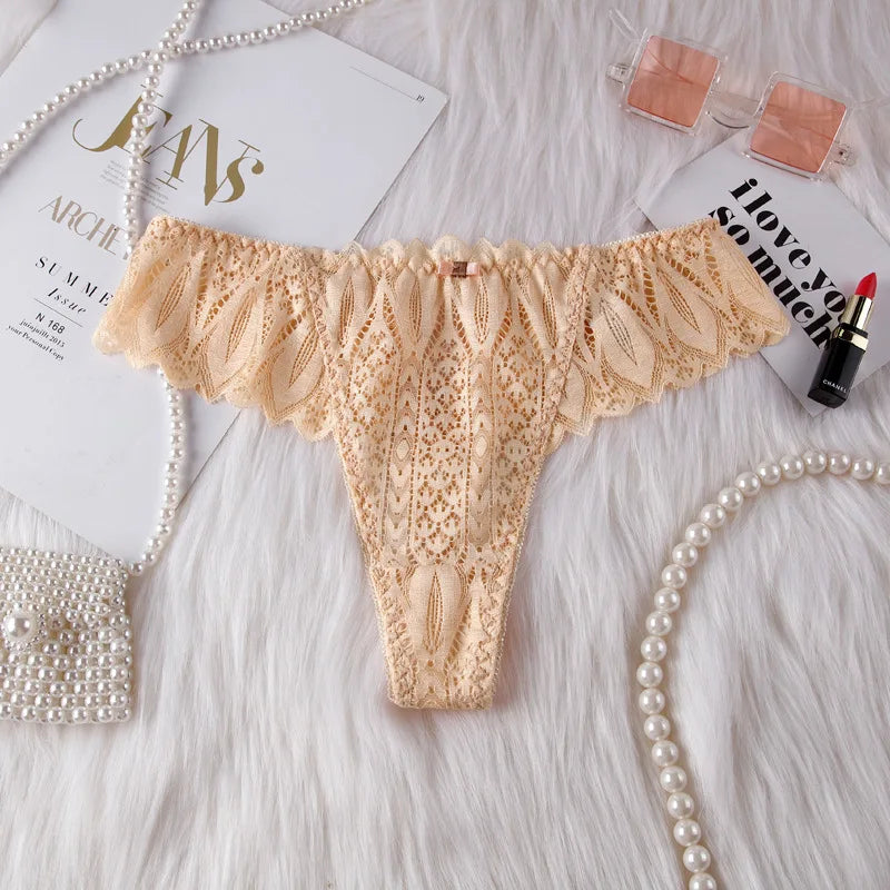 No. 3 Lingerie Panty, Low Rise, Lace Thong, Corset Details In Back With Solid Lace Front