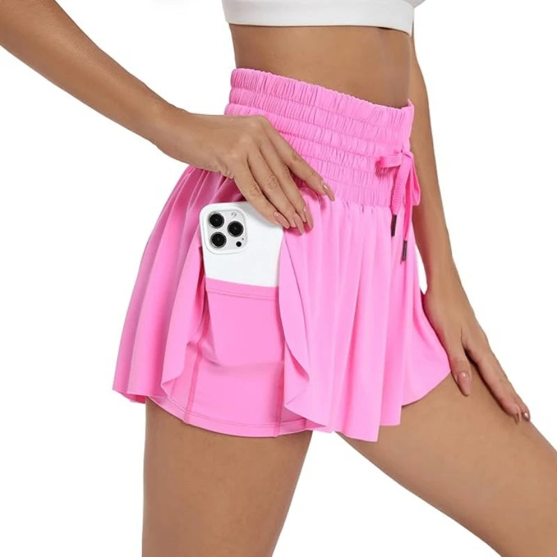 No. 5 Shorts, Breeze 2-in-1 Flow Shorts, Flowy Outer layer, Built-In Shorts With Pocket, Wide Smocked Waistband
