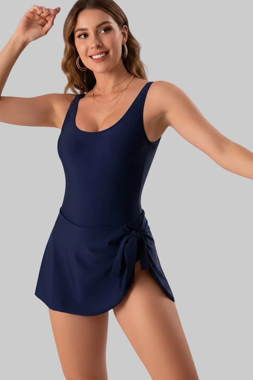 No. 2 Swimsuit, 1 PC, Scoop Neck, Faux Wrap Skirt, Full Coverage, Size Inclusive