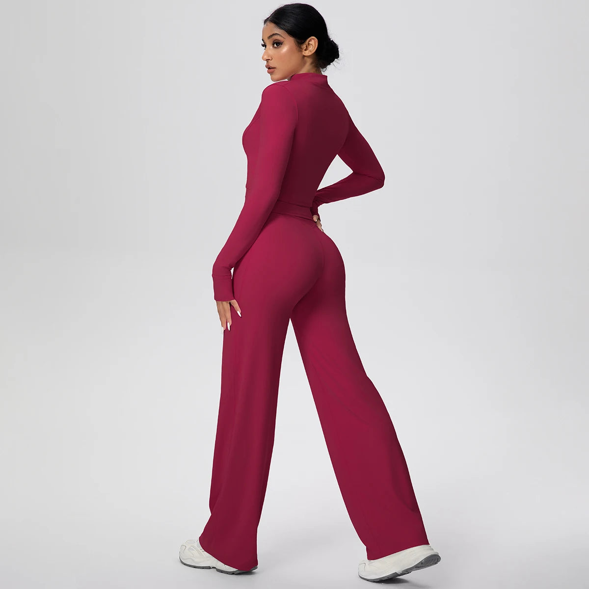 No. 1 Matching Set, 3 PC Full Zip Jacket, Halter Tank, and Wide Leg Pant