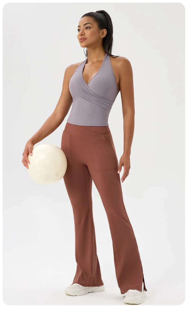 No. 5 Tank Top, Halter Cut,  V Neck, Front Wrap, Waist Length