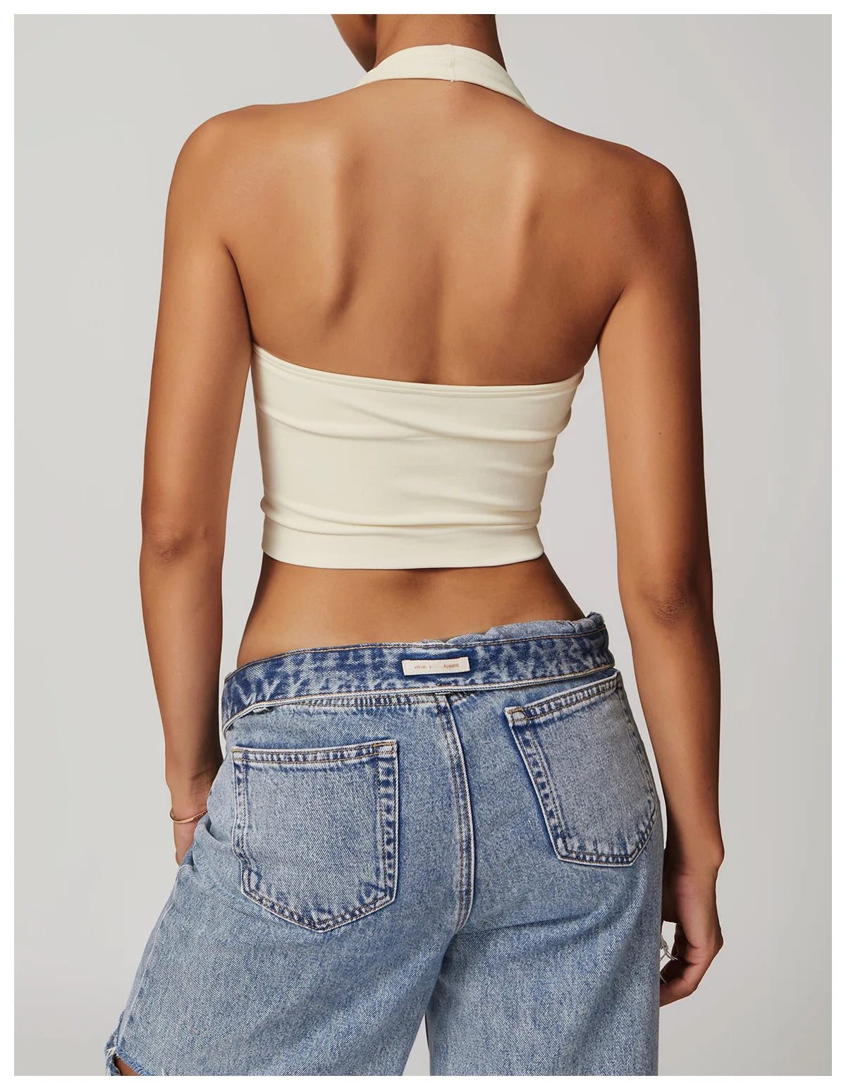 No. 4 Sports Bra, Plunge V Neckline, Halter Top, Full Coverage, Butter, Smoothing