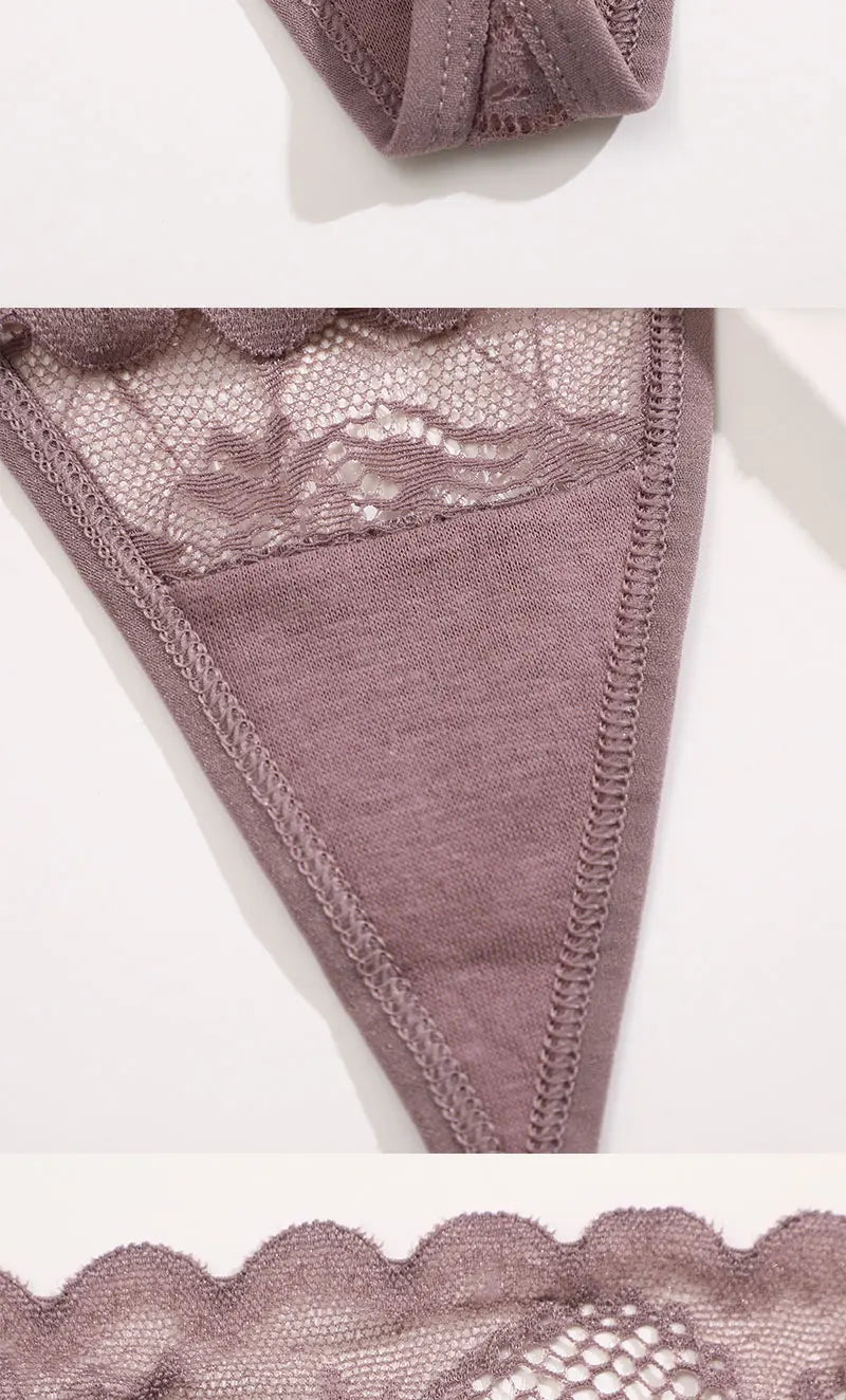 No. 4 Lingerie Panty, 6 PC Thong Set, Low Rise, Bikini Cut, Lace Front, G-String