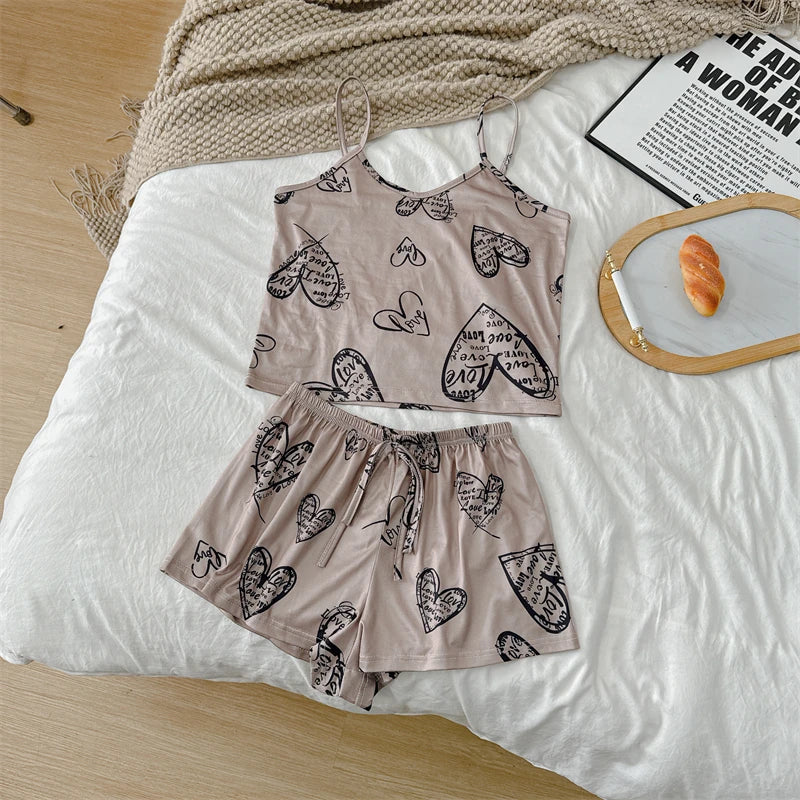 No. 3 Sleepwear Set, 2PC, Coquette Summer Print Sets, 4 Way Stretch Tank Top, Matching Short