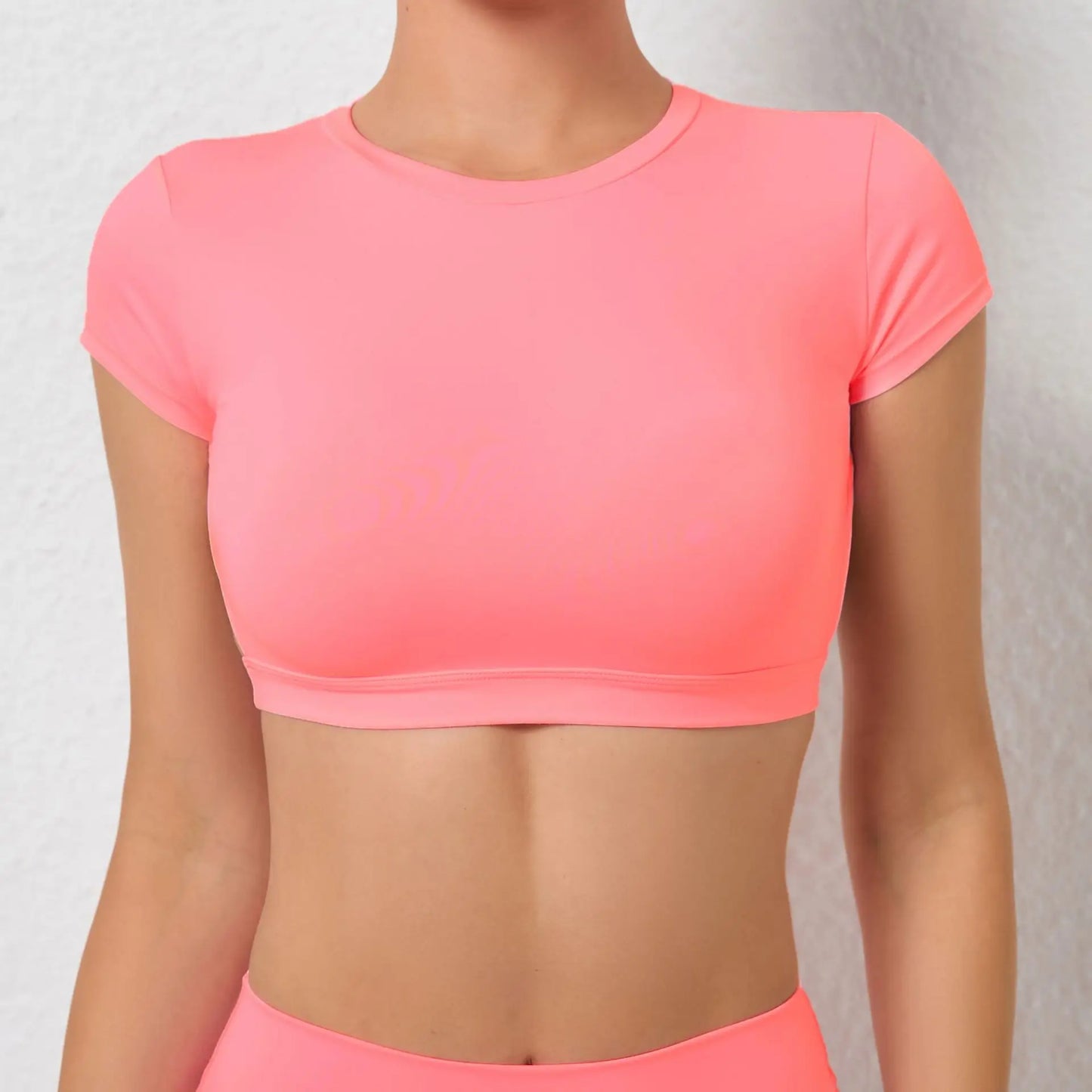 No. 5 Sports Bra, Backless Crop Top, Cupped Sleeves, Open Back, Faux Shirt