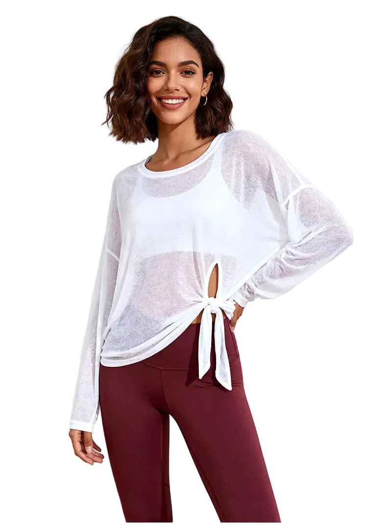 No. 8 Loungewear Top, Intentionally Semi Sheer, Oversized, Long Sleeve, Convertible Tie Hem