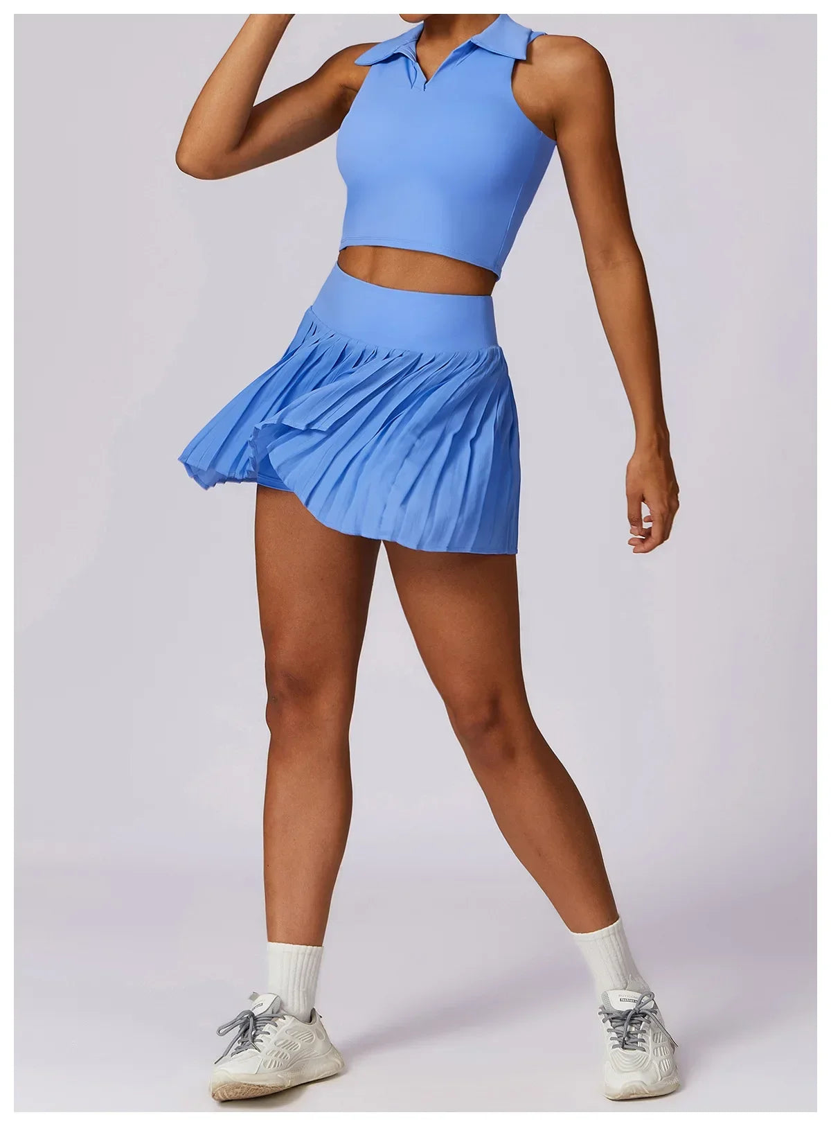 No. 7 Matching Set, Tennis Pleated Skirt With Under Shorts And Pocket, Sleeveless Collar Shirt