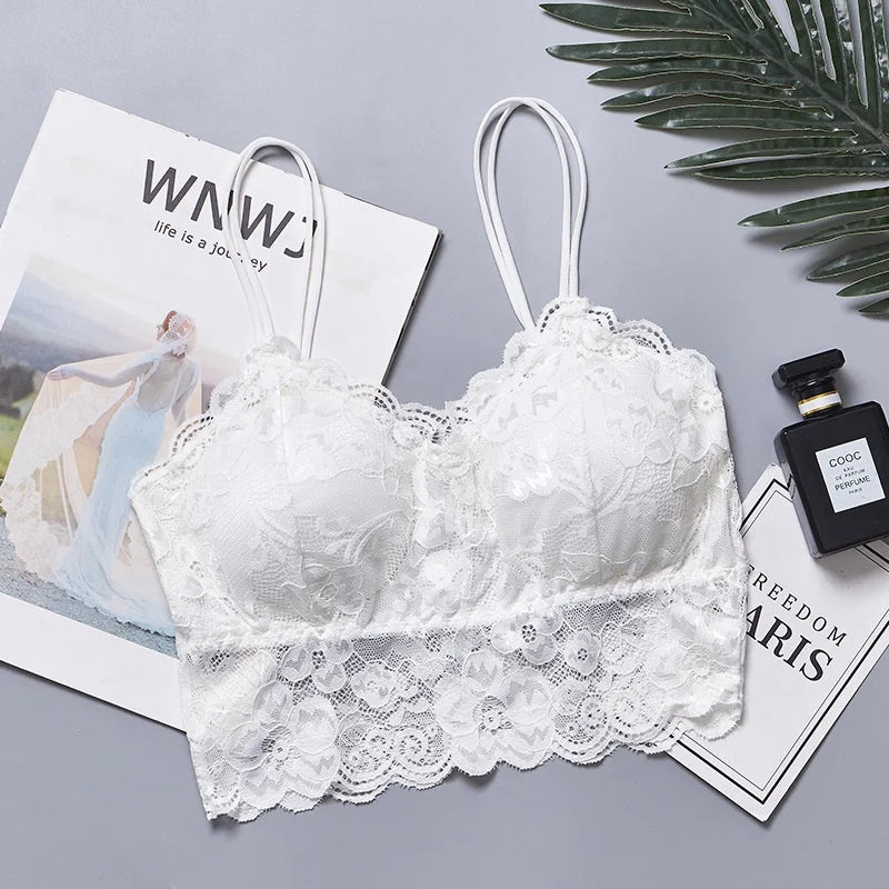 No. 1 Lingerie Bra, French Lace Camisole, Scalloped Detailing, Sweetheart Neckline, Cropped Length