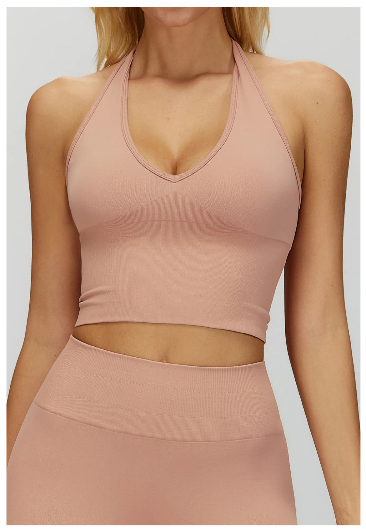 No. 4 Sports Bra, Plunge V Neckline, Halter Top, Full Coverage, Butter, Smoothing