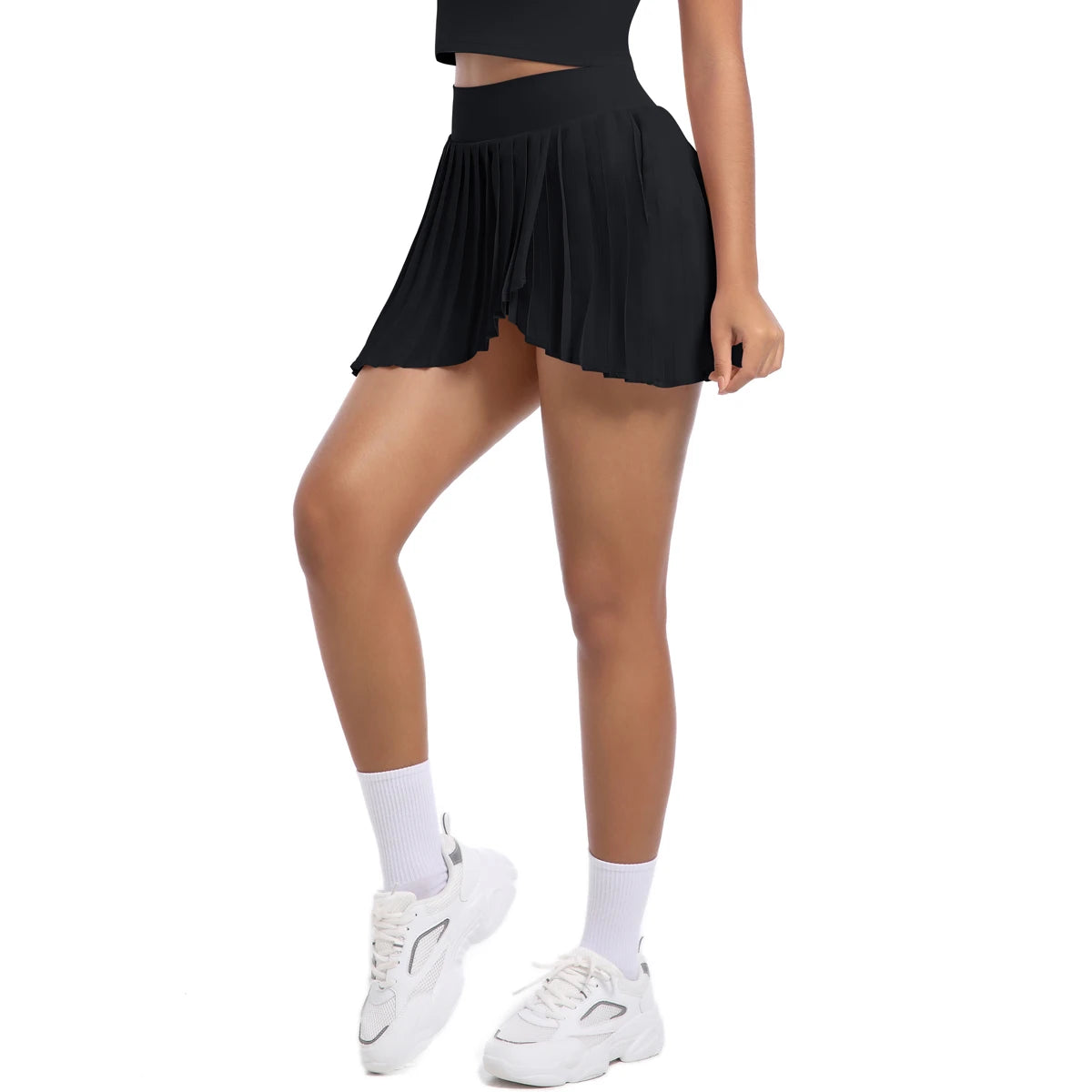 No. 8 Tennis Skirt, Double Layer, Asymmetrical, Pleated, Casual, High Waisted, Under Short