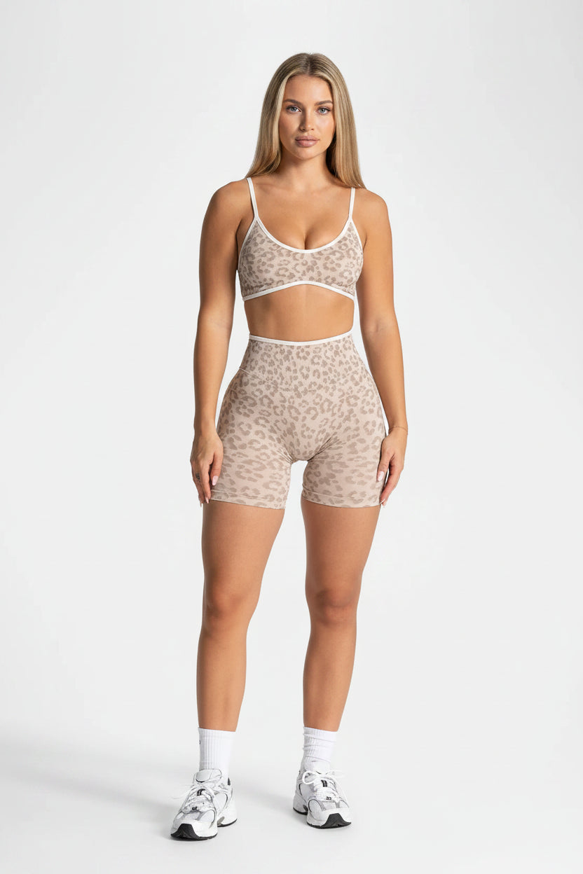 No. 1 Matching Set, Desert Leopard Performance 2 PC Set Scoop Neck Bralette, Premium Micro Ribbed, Seamless Legging