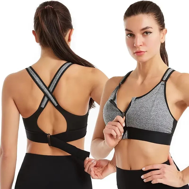 No. 8 Sports Bra, Front Zipper, Shockproof, Adjustable, High Impact Strap, Extended Sizes Available