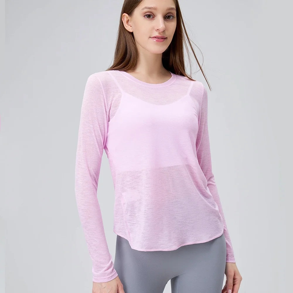 No. 4 Long Sleeve Shirt, Sheer, Light Weight, Cross Draping With Key Hole Back, Long-Sleeve