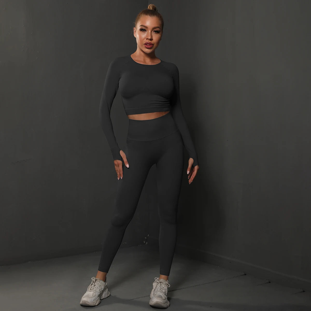 No. 4 Matching Set, Long Sleeve, Compressive, Cropped Training Shirt With Lifting Legging