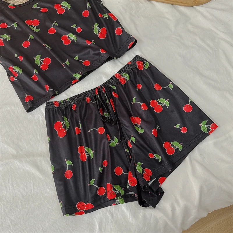 No. 3 Sleepwear Set, 2PC, Coquette Summer Print Sets, 4 Way Stretch Tank Top, Matching Short