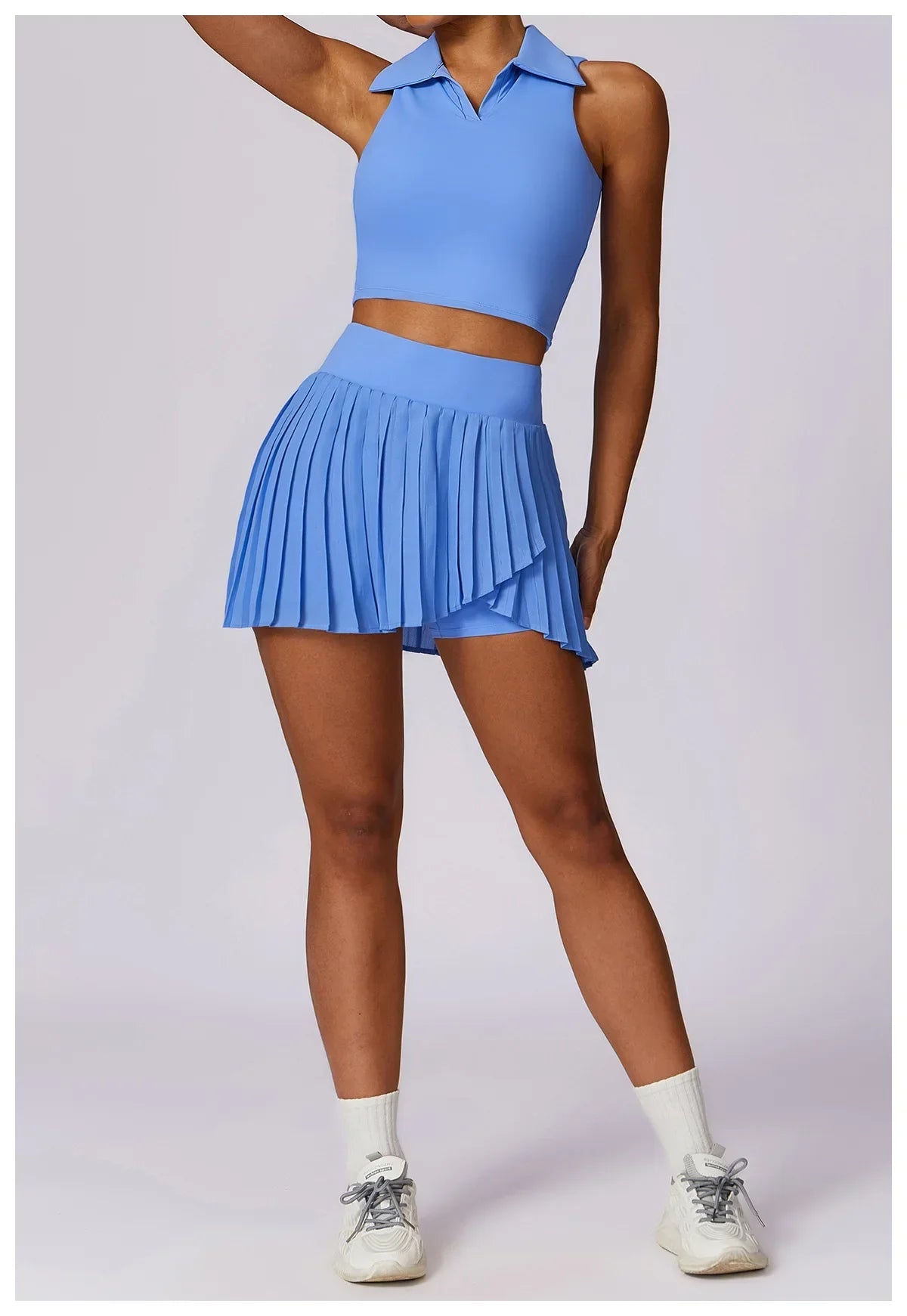 No. 7 Matching Set, Tennis Pleated Skirt With Under Shorts And Pocket, Sleeveless Collar Shirt
