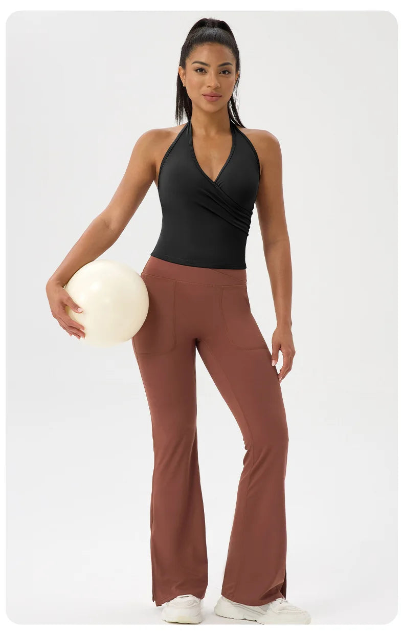 No. 5 Tank Top, Halter Cut,  V Neck, Front Wrap, Waist Length