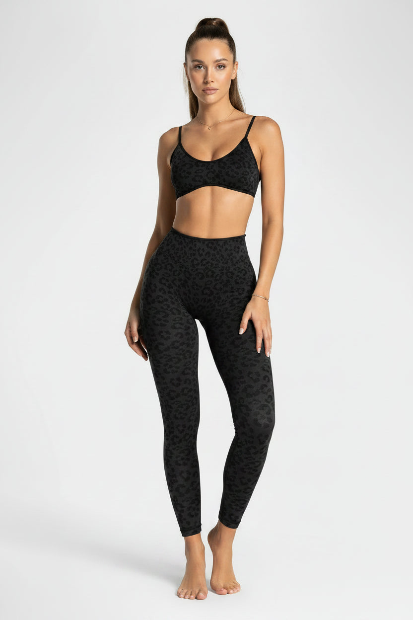 No. 1 Matching Set, Desert Leopard Performance 2 PC Set Scoop Neck Bralette, Premium Micro Ribbed, Seamless Legging