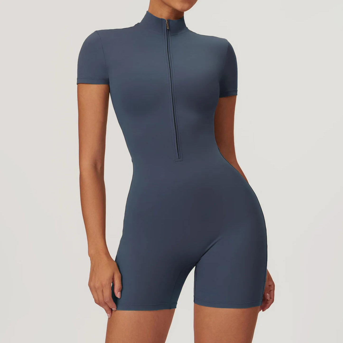 No. 1 BodySuit, Shorts, Short Sleeve, Half Zipper, Seamless, Smoothing, Dry Fit