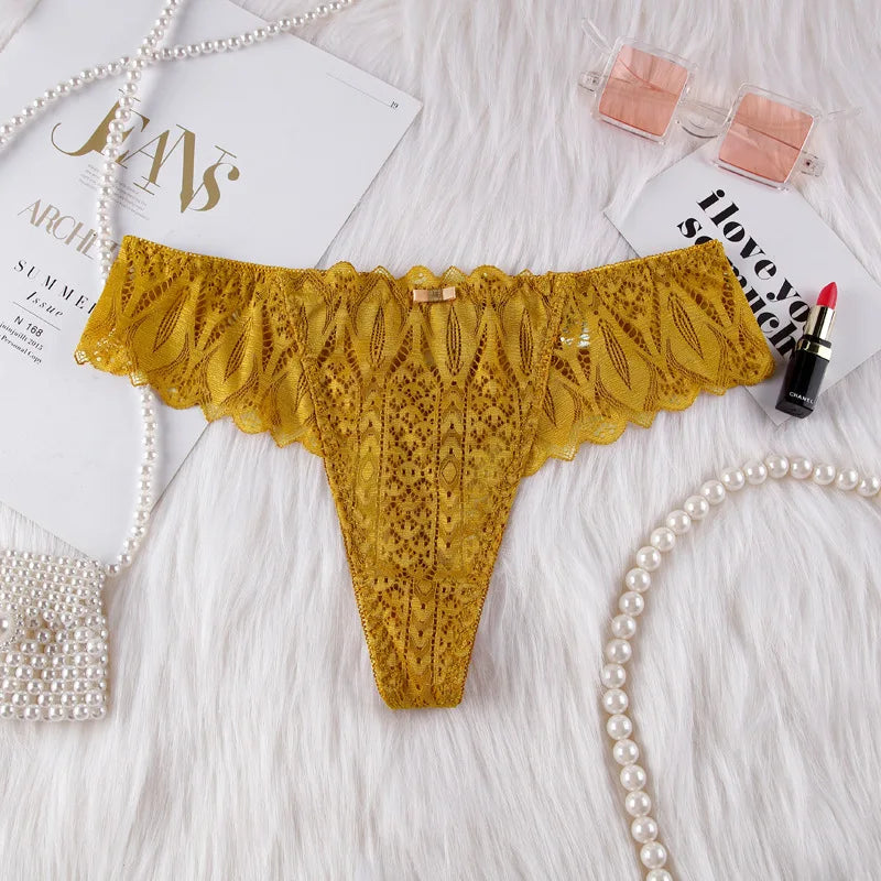No. 3 Lingerie Panty, Low Rise, Lace Thong, Corset Details In Back With Solid Lace Front